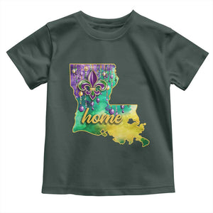 Home Louisiana Toddler T Shirt Mardi Gras Fleur De Lis LA Map TS09 Dark Forest Green Print Your Wear
