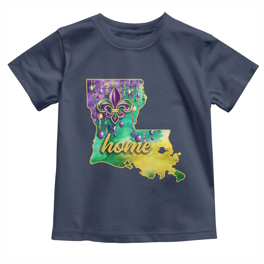 Home Louisiana Toddler T Shirt Mardi Gras Fleur De Lis LA Map TS09 Navy Print Your Wear