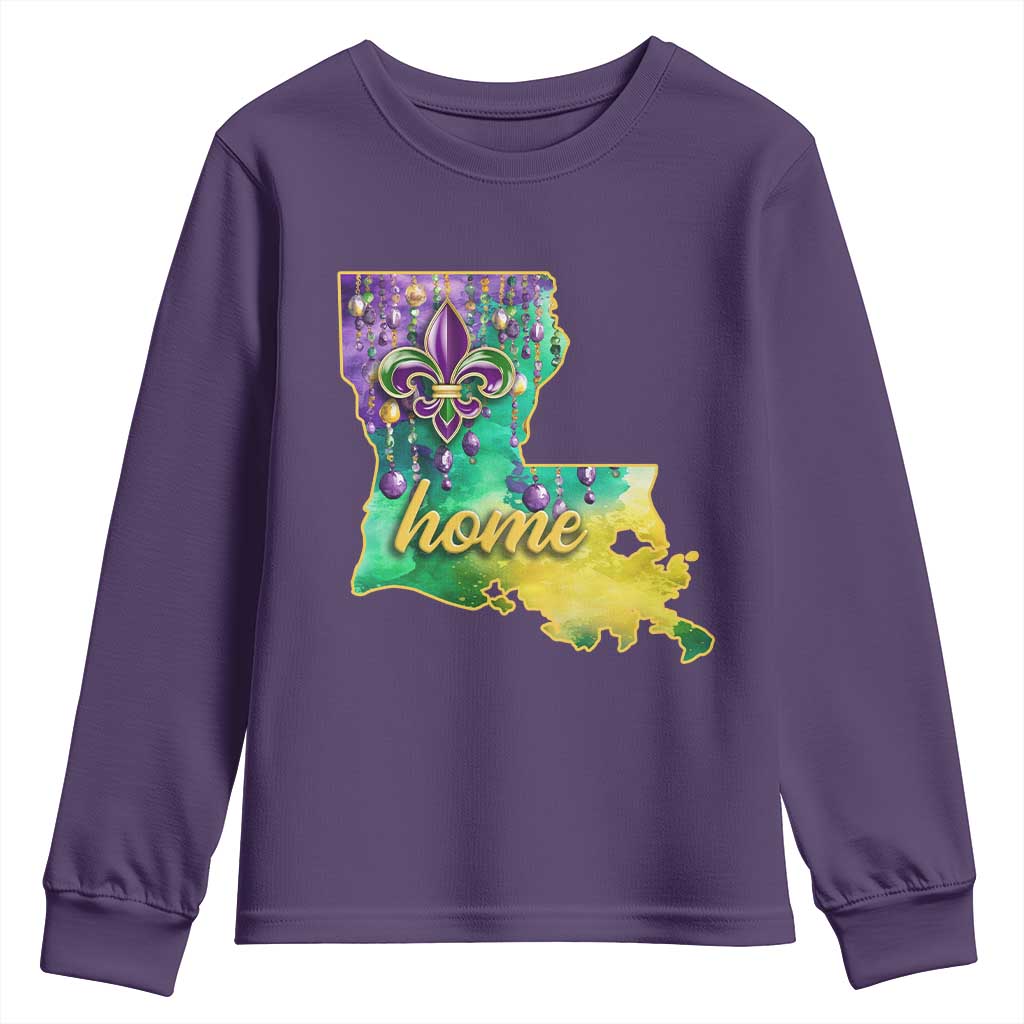 Home Louisiana Youth Sweatshirt Mardi Gras Fleur De Lis LA Map TS09 Purple Print Your Wear