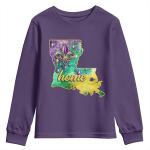 Home Louisiana Youth Sweatshirt Mardi Gras Fleur De Lis LA Map TS09 Purple Print Your Wear