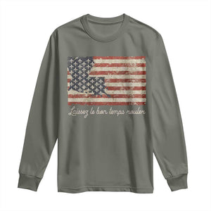 Louisiana Long Sleeve Shirt Laissez Les Bon Temps Rouler American Flag TS09 Military Green Print Your Wear