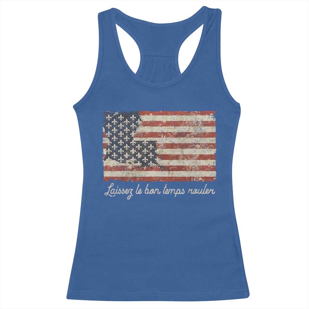 Louisiana Racerback Tank Top Laissez Les Bon Temps Rouler American Flag TS09 Royal Blue Print Your Wear