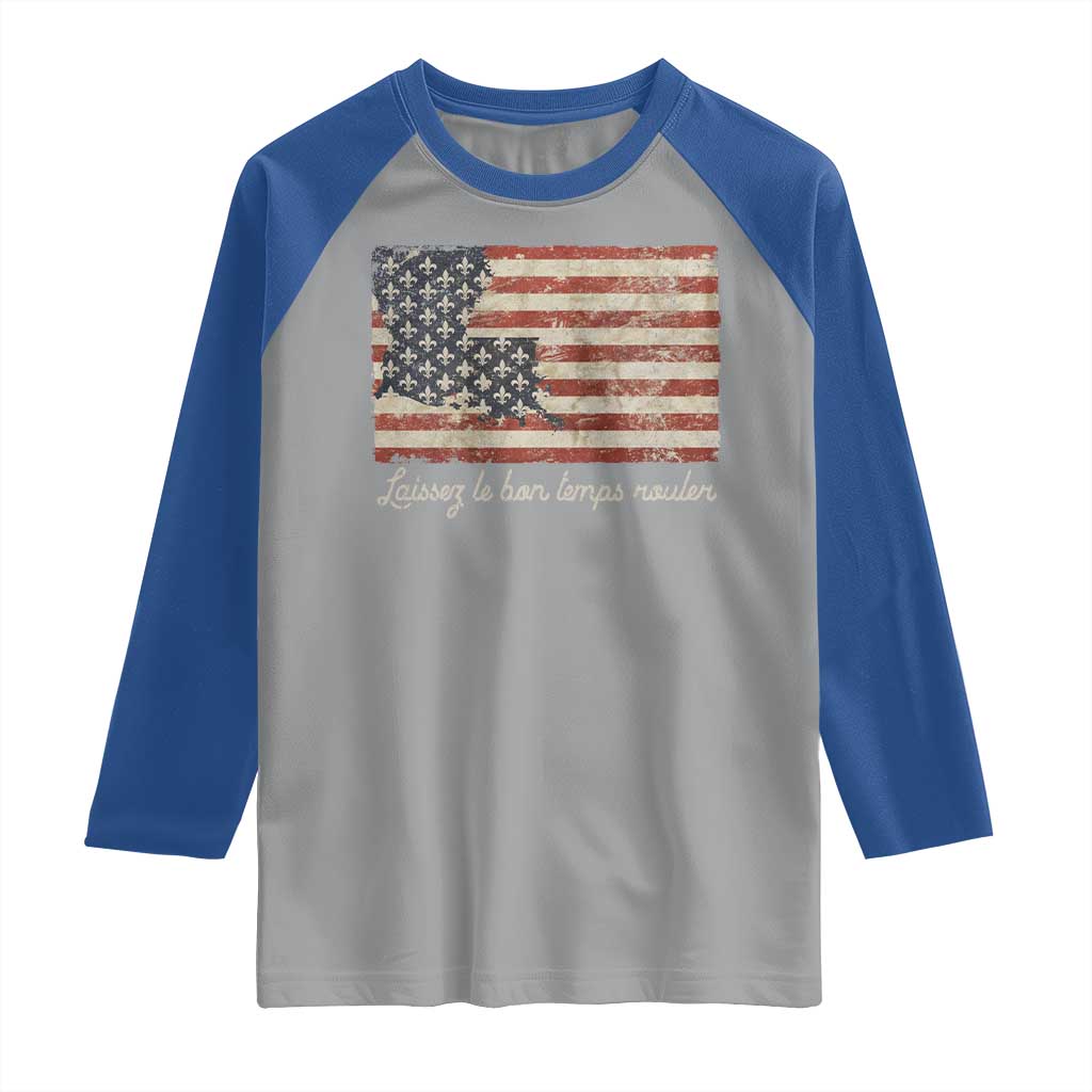 Louisiana Raglan Shirt Laissez Les Bon Temps Rouler American Flag TS09 Sport Gray Royal Print Your Wear