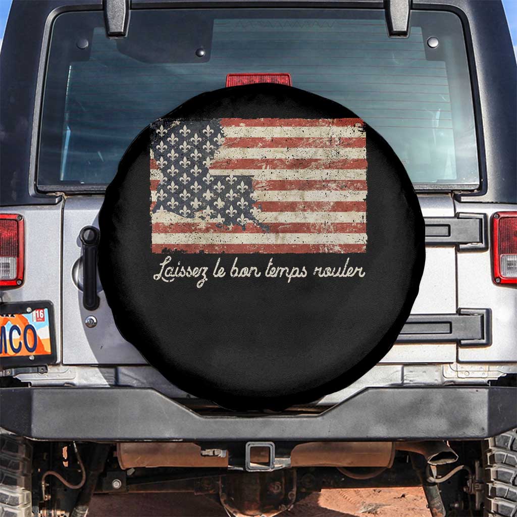Louisiana Spare Tire Cover Laissez Les Bon Temps Rouler American Flag TS09 No hole Black Print Your Wear