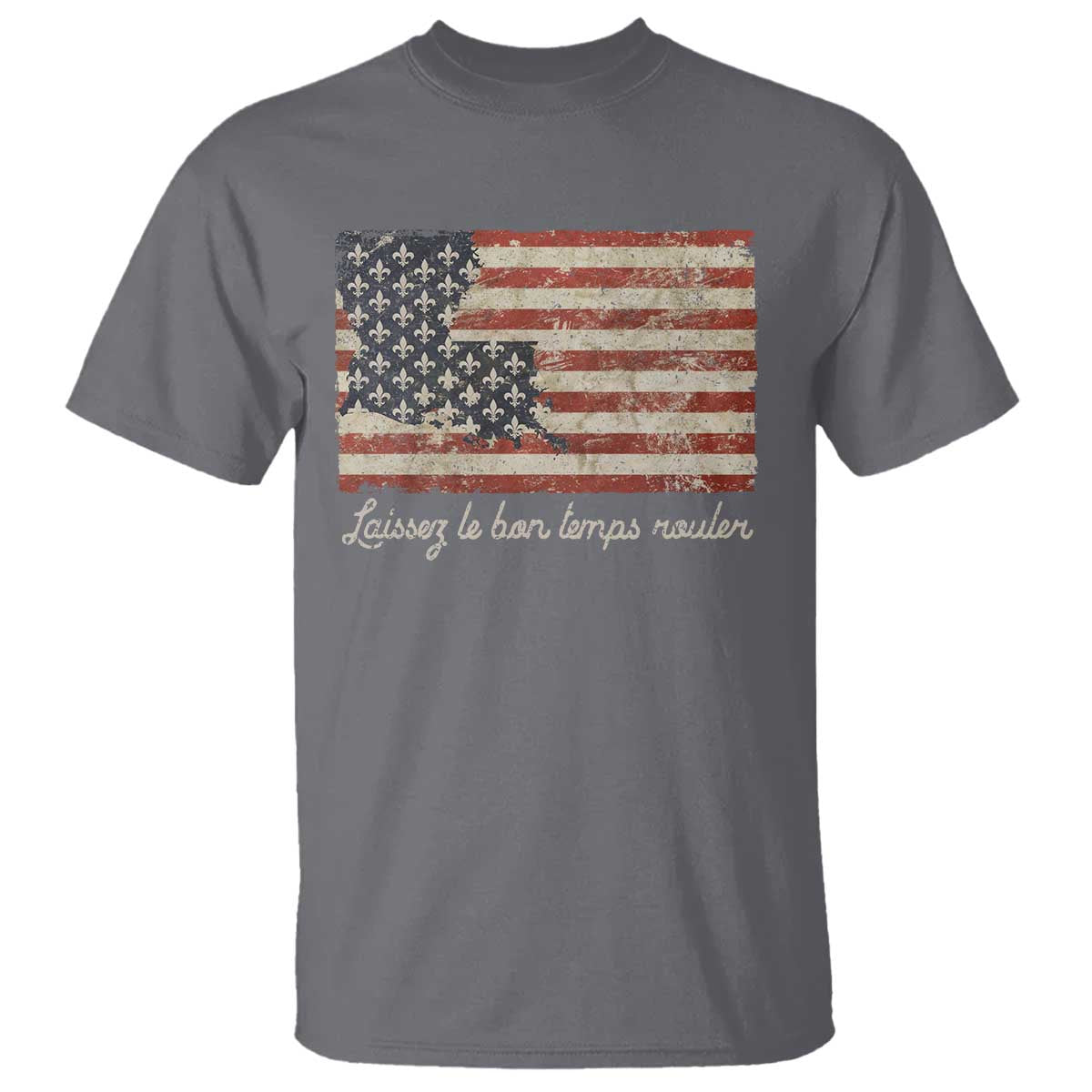 Louisiana T Shirt Laissez Les Bon Temps Rouler American Flag TS09 Charcoal Print Your Wear