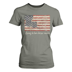 Louisiana T Shirt For Women Laissez Les Bon Temps Rouler American Flag TS09 Military Green Print Your Wear