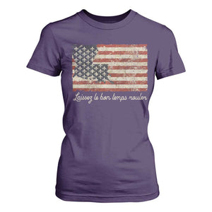 Louisiana T Shirt For Women Laissez Les Bon Temps Rouler American Flag TS09 Purple Print Your Wear