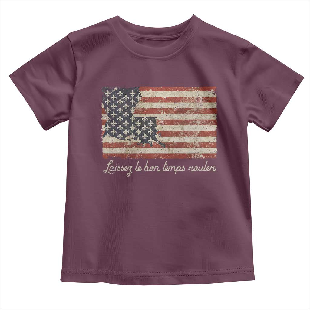 Louisiana Toddler T Shirt Laissez Les Bon Temps Rouler American Flag TS09 Maroon Print Your Wear