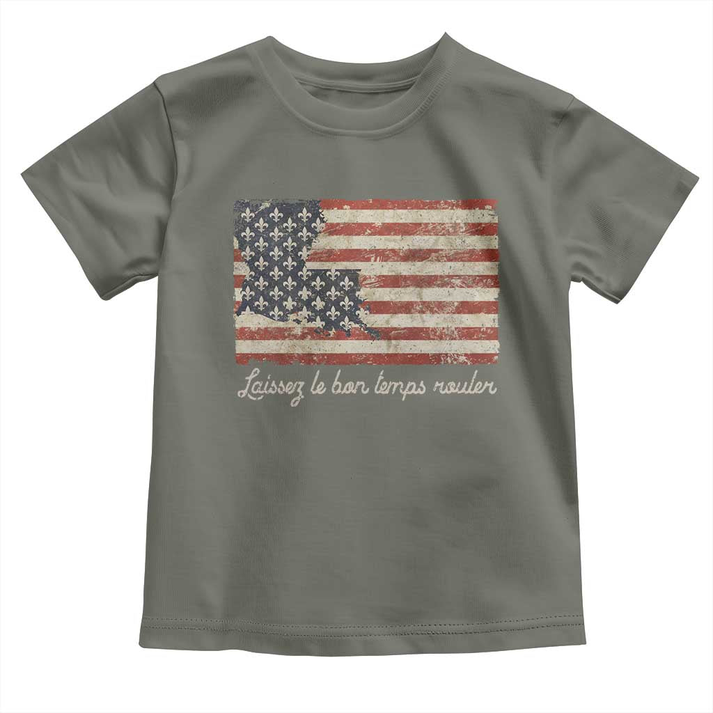 Louisiana Toddler T Shirt Laissez Les Bon Temps Rouler American Flag TS09 Military Green Print Your Wear