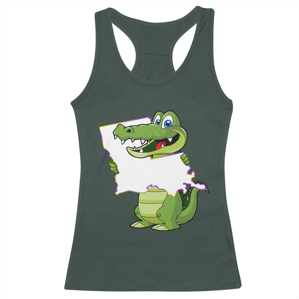 Cute Louisiana Aligator Racerback Tank Top TS09 Dark Forest Green Print Your Wear