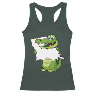 Cute Louisiana Aligator Racerback Tank Top TS09 Dark Forest Green Print Your Wear
