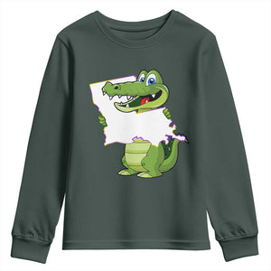 Cute Louisiana Aligator Youth Sweatshirt TS09 Dark Forest Green Print Your Wear