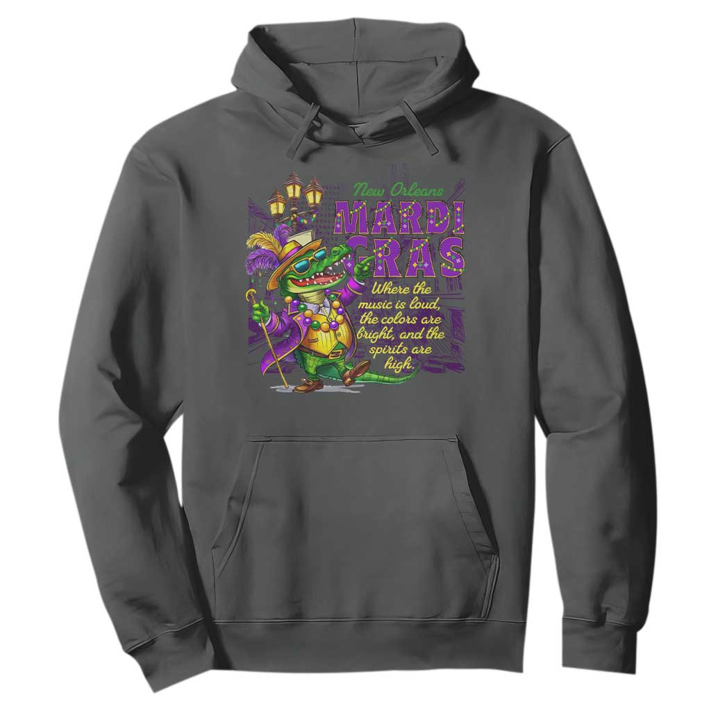 New Orleans Louisiana Mardi Gras Hoodie Where The Music Is Loud The Colors Are Bright And The Spirits Are High TS09 Dark Heather Print Your Wear
