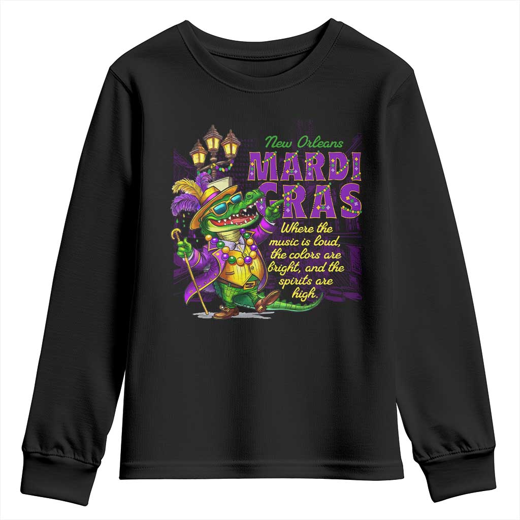 New Orleans Louisiana Mardi Gras Youth Sweatshirt Where The Music Is Loud The Colors Are Bright And The Spirits Are High TS09 Black Print Your Wear