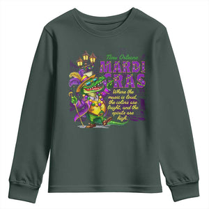 New Orleans Louisiana Mardi Gras Youth Sweatshirt Where The Music Is Loud The Colors Are Bright And The Spirits Are High TS09 Dark Forest Green Print Your Wear
