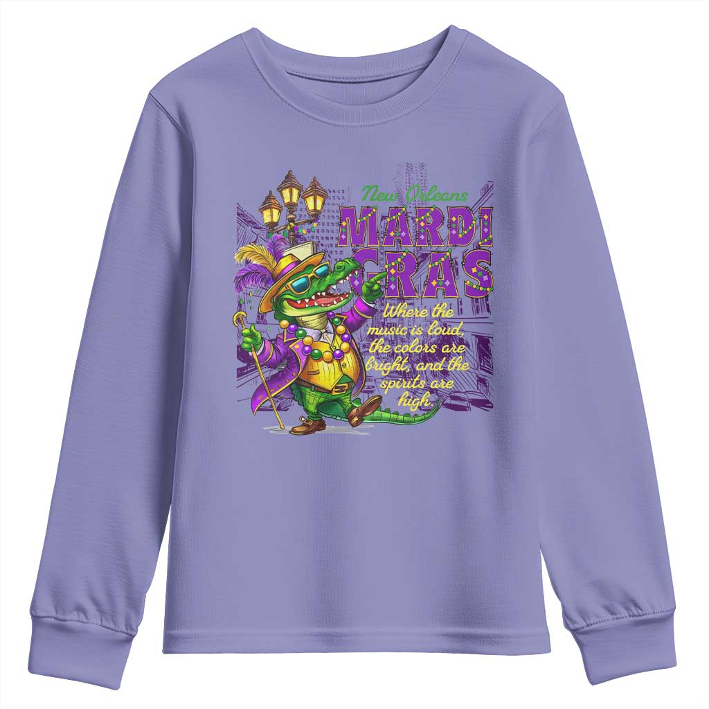 New Orleans Louisiana Mardi Gras Youth Sweatshirt Where The Music Is Loud The Colors Are Bright And The Spirits Are High TS09 Violet Print Your Wear