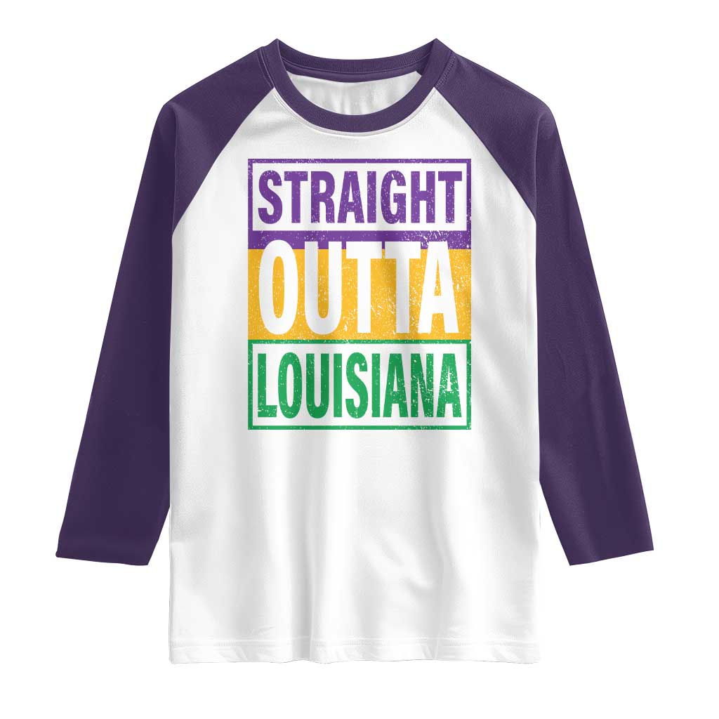 Straight Outta Louisiana Raglan Shirt TS09 White Purple Print Your Wear