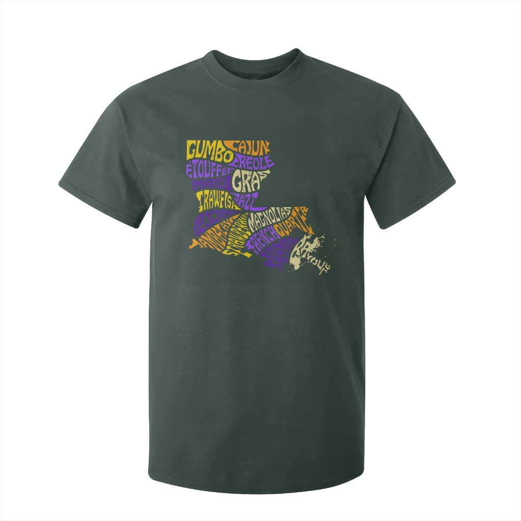 Louisiana T Shirt For Kid Creole Cajun Culture LA Map TS09 Dark Forest Green Print Your Wear
