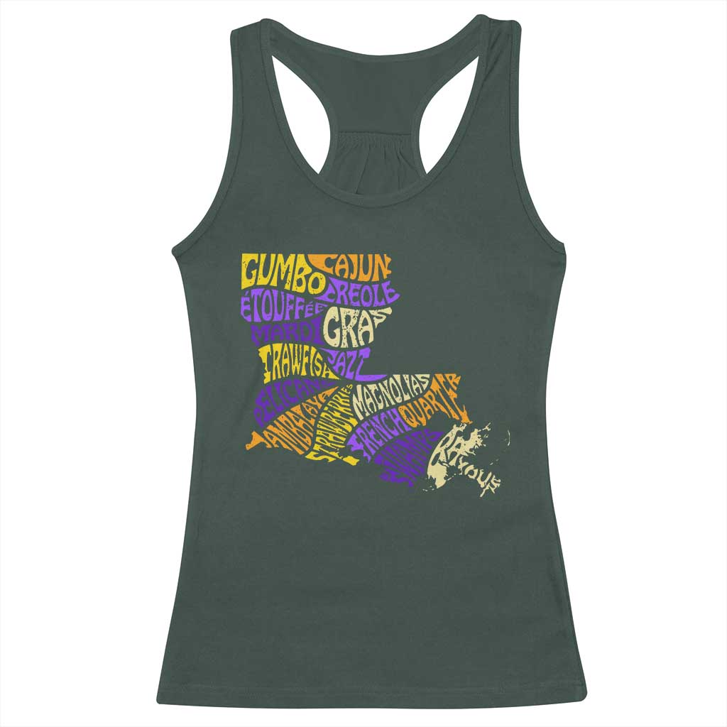 Louisiana Racerback Tank Top Creole Cajun Culture LA Map TS09 Dark Forest Green Print Your Wear