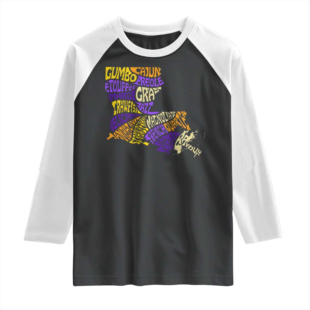 Louisiana Raglan Shirt Creole Cajun Culture LA Map TS09 Black White Print Your Wear
