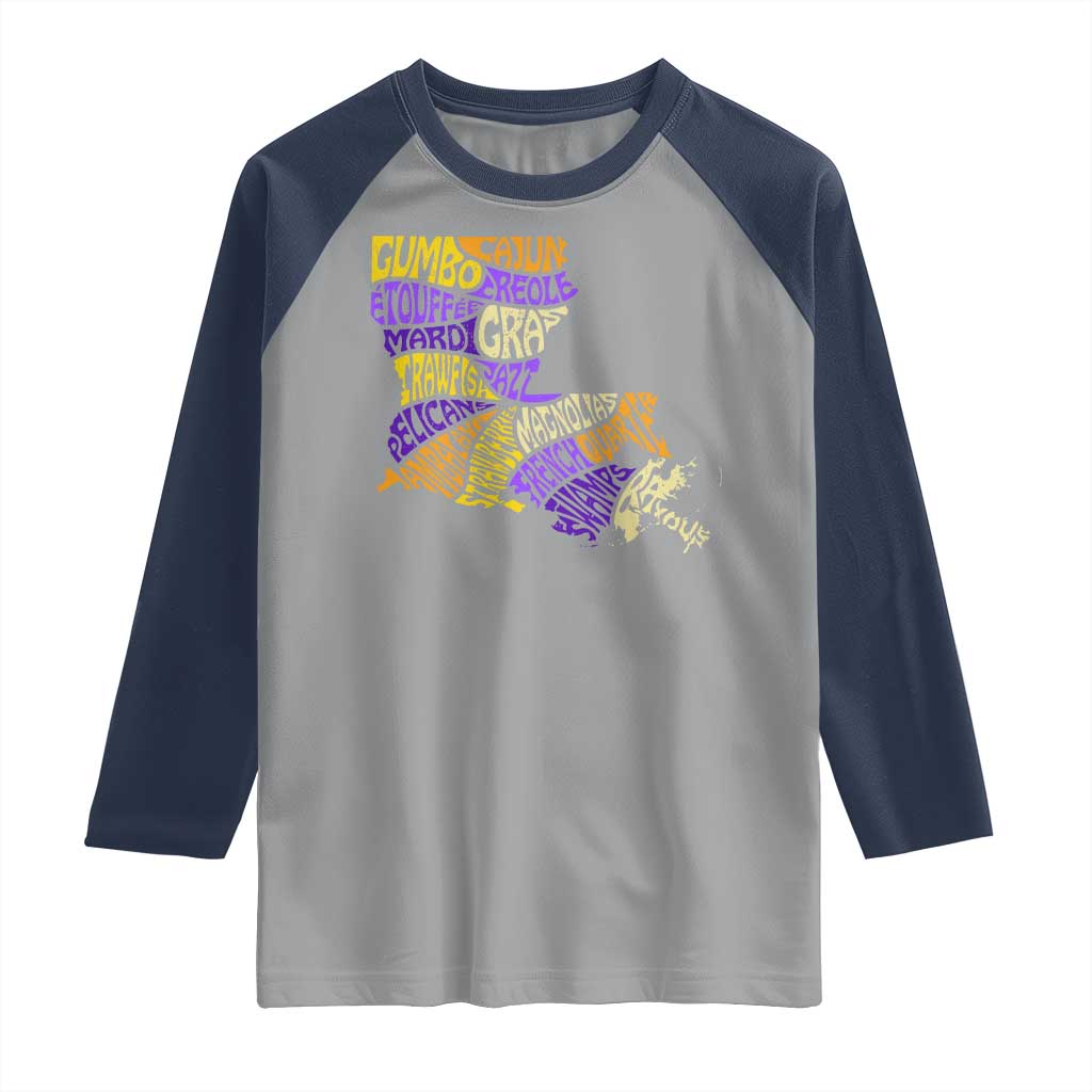 Louisiana Raglan Shirt Creole Cajun Culture LA Map TS09 Sport Gray Navy Print Your Wear