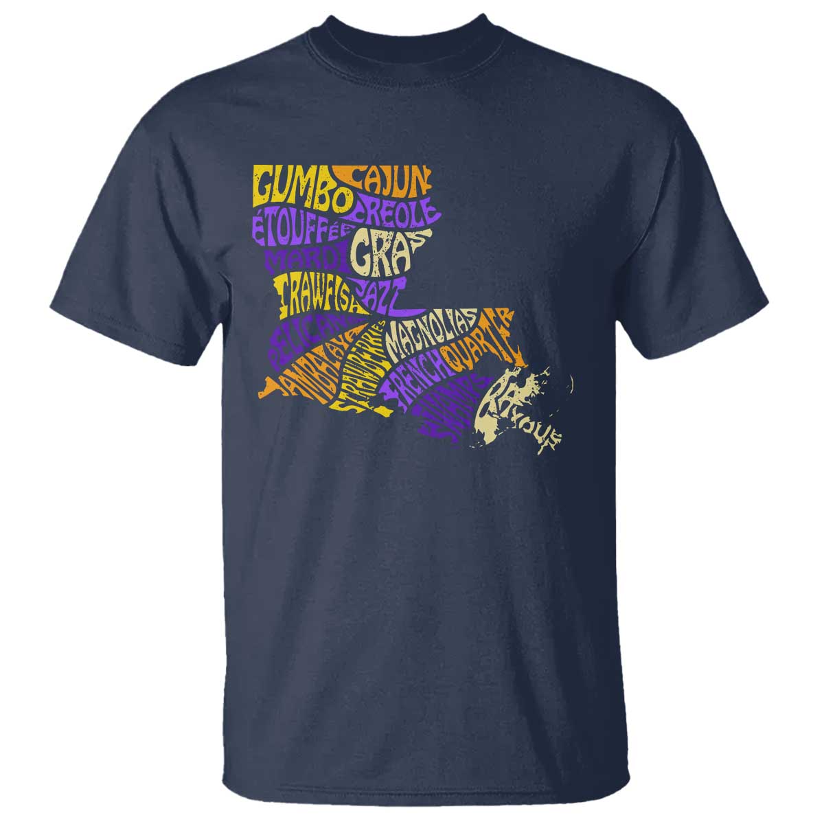Louisiana T Shirt Creole Cajun Culture LA Map TS09 Navy Print Your Wear