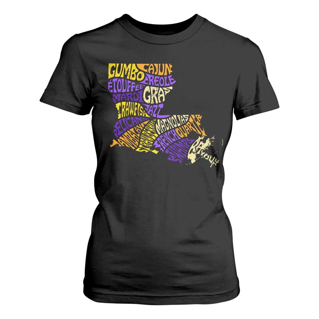 Louisiana T Shirt For Women Creole Cajun Culture LA Map TS09 Black Print Your Wear