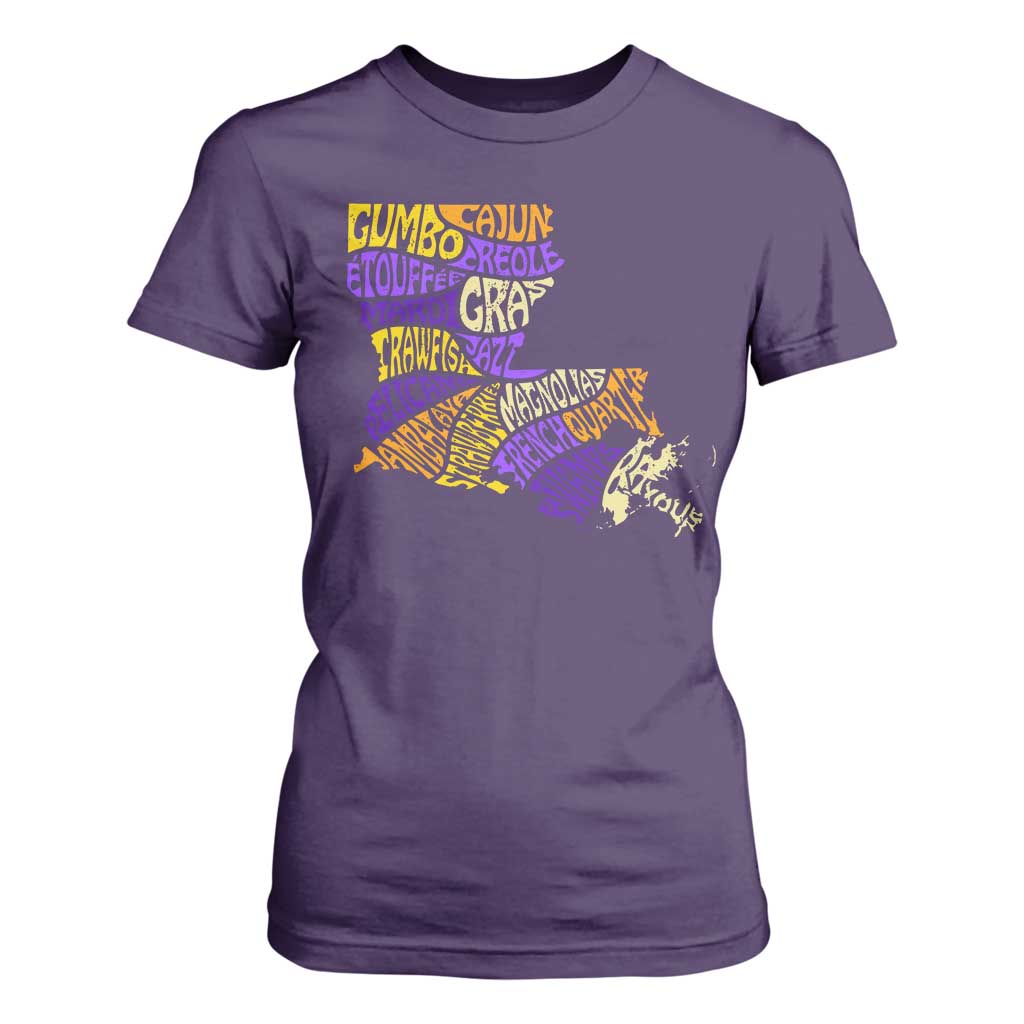 Louisiana T Shirt For Women Creole Cajun Culture LA Map TS09 Purple Print Your Wear