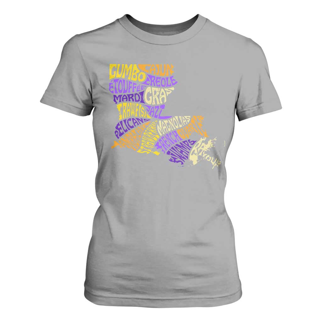 Louisiana T Shirt For Women Creole Cajun Culture LA Map TS09 Sport Gray Print Your Wear