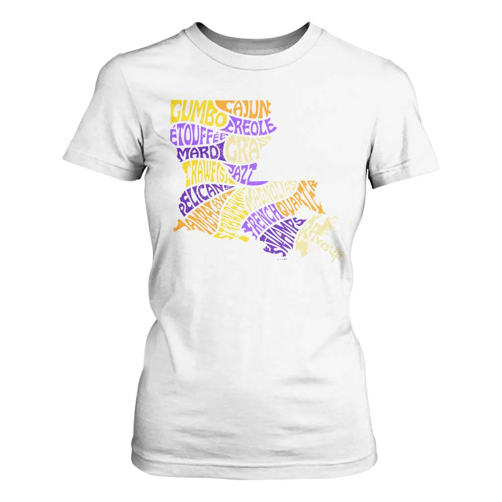 Louisiana T Shirt For Women Creole Cajun Culture LA Map TS09 White Print Your Wear