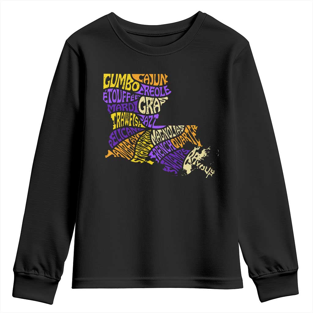 Louisiana Youth Sweatshirt Creole Cajun Culture LA Map TS09 Black Print Your Wear
