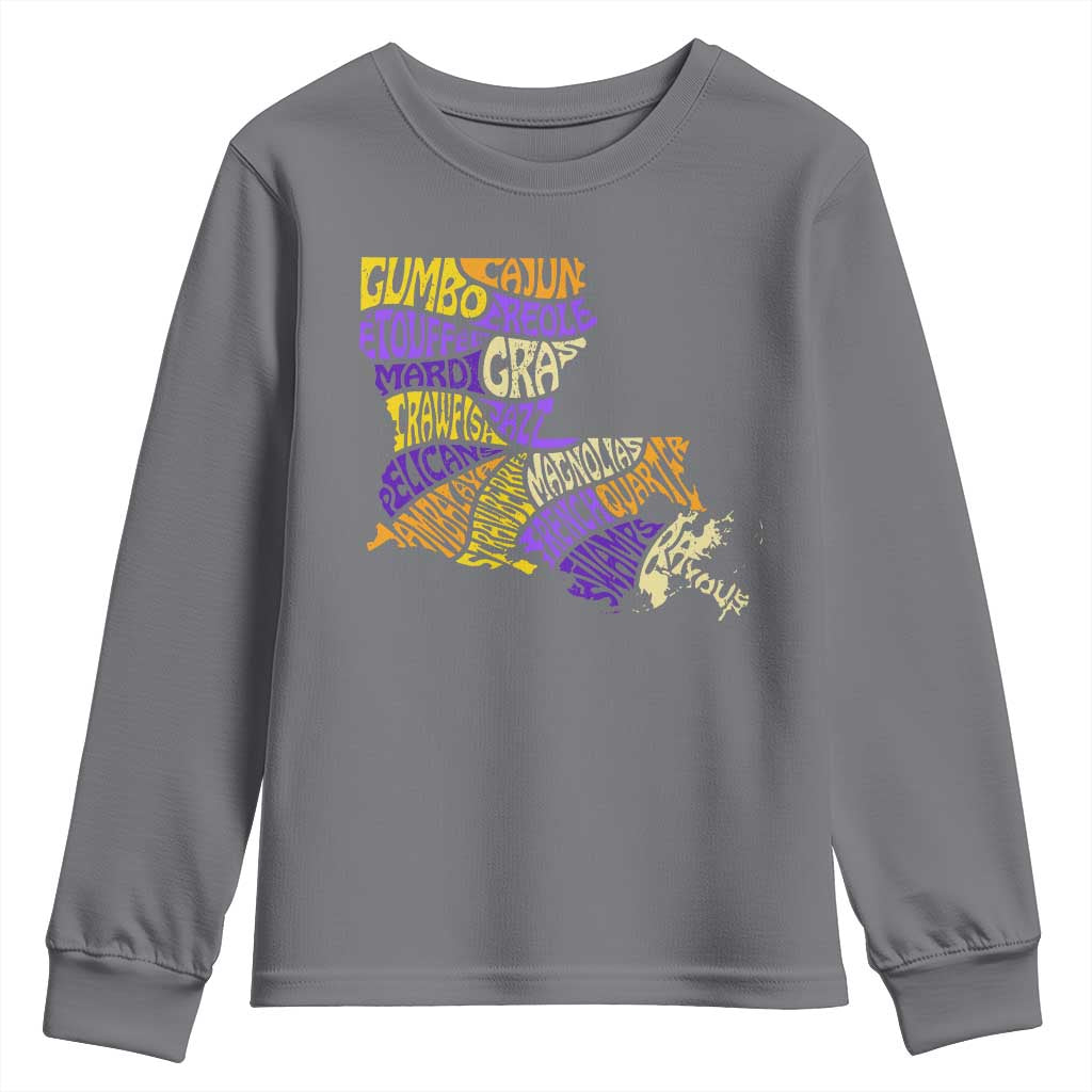 Louisiana Youth Sweatshirt Creole Cajun Culture LA Map TS09 Charcoal Print Your Wear