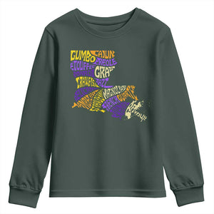 Louisiana Youth Sweatshirt Creole Cajun Culture LA Map TS09 Dark Forest Green Print Your Wear