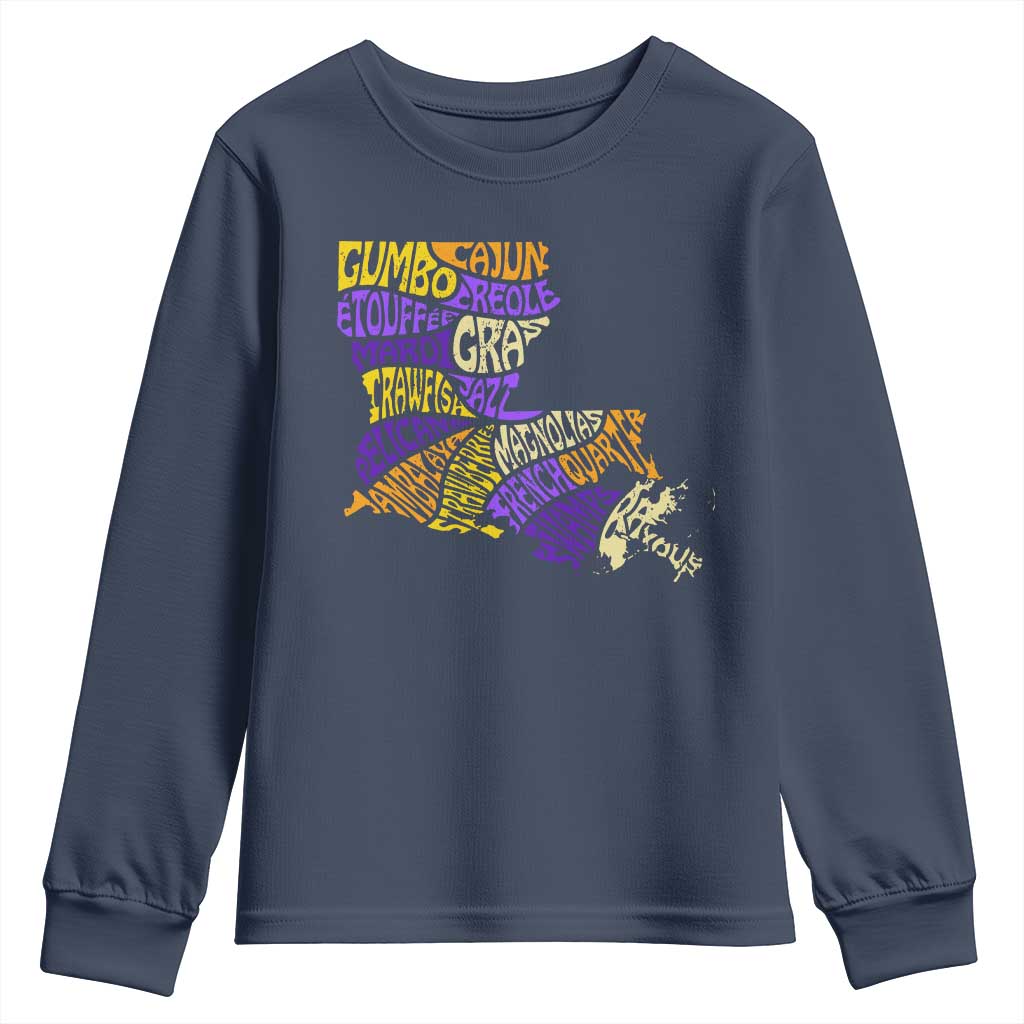Louisiana Youth Sweatshirt Creole Cajun Culture LA Map TS09 Navy Print Your Wear