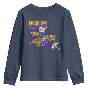 Louisiana Youth Sweatshirt Creole Cajun Culture LA Map TS09 Navy Print Your Wear