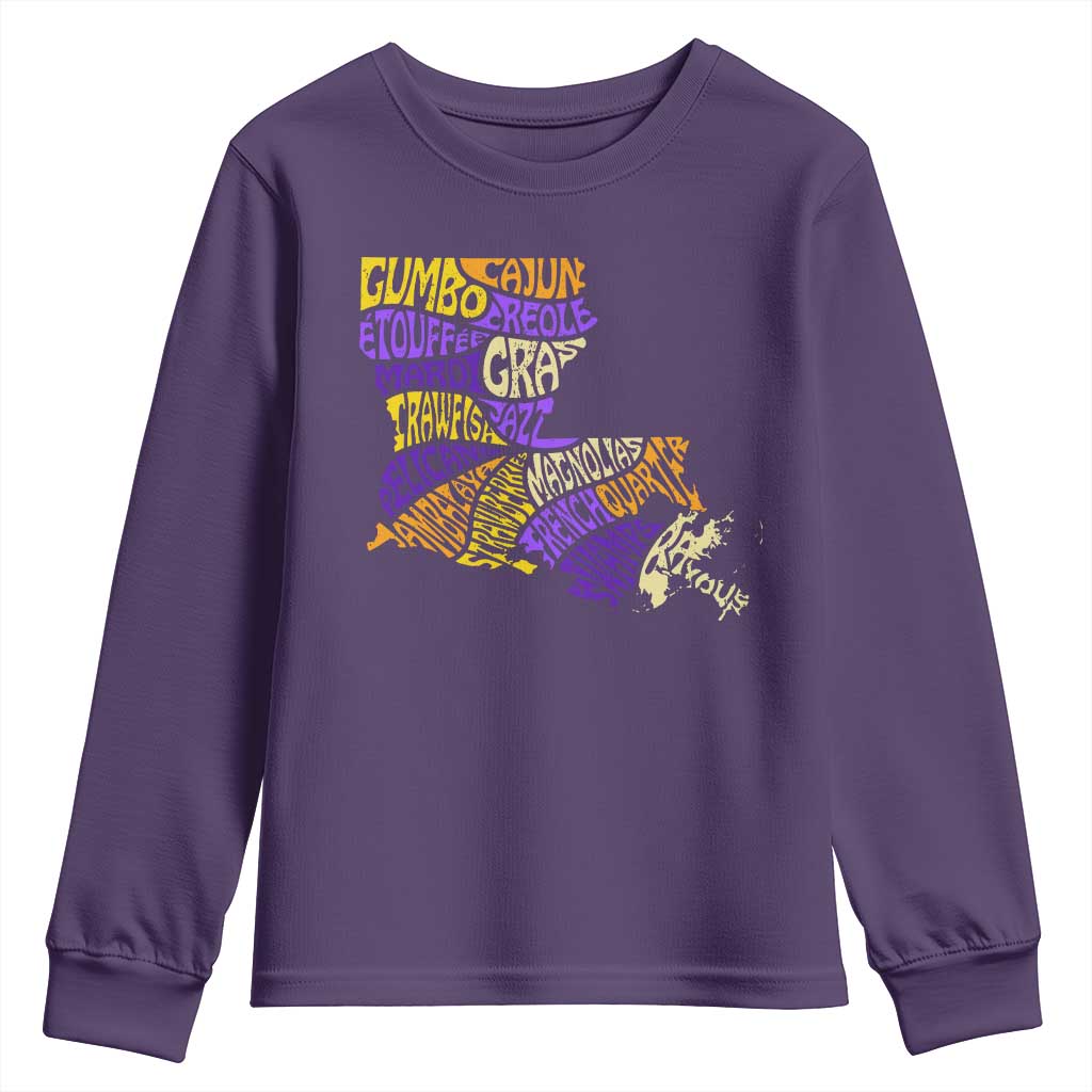 Louisiana Youth Sweatshirt Creole Cajun Culture LA Map TS09 Purple Print Your Wear