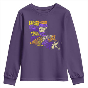 Louisiana Youth Sweatshirt Creole Cajun Culture LA Map TS09 Purple Print Your Wear