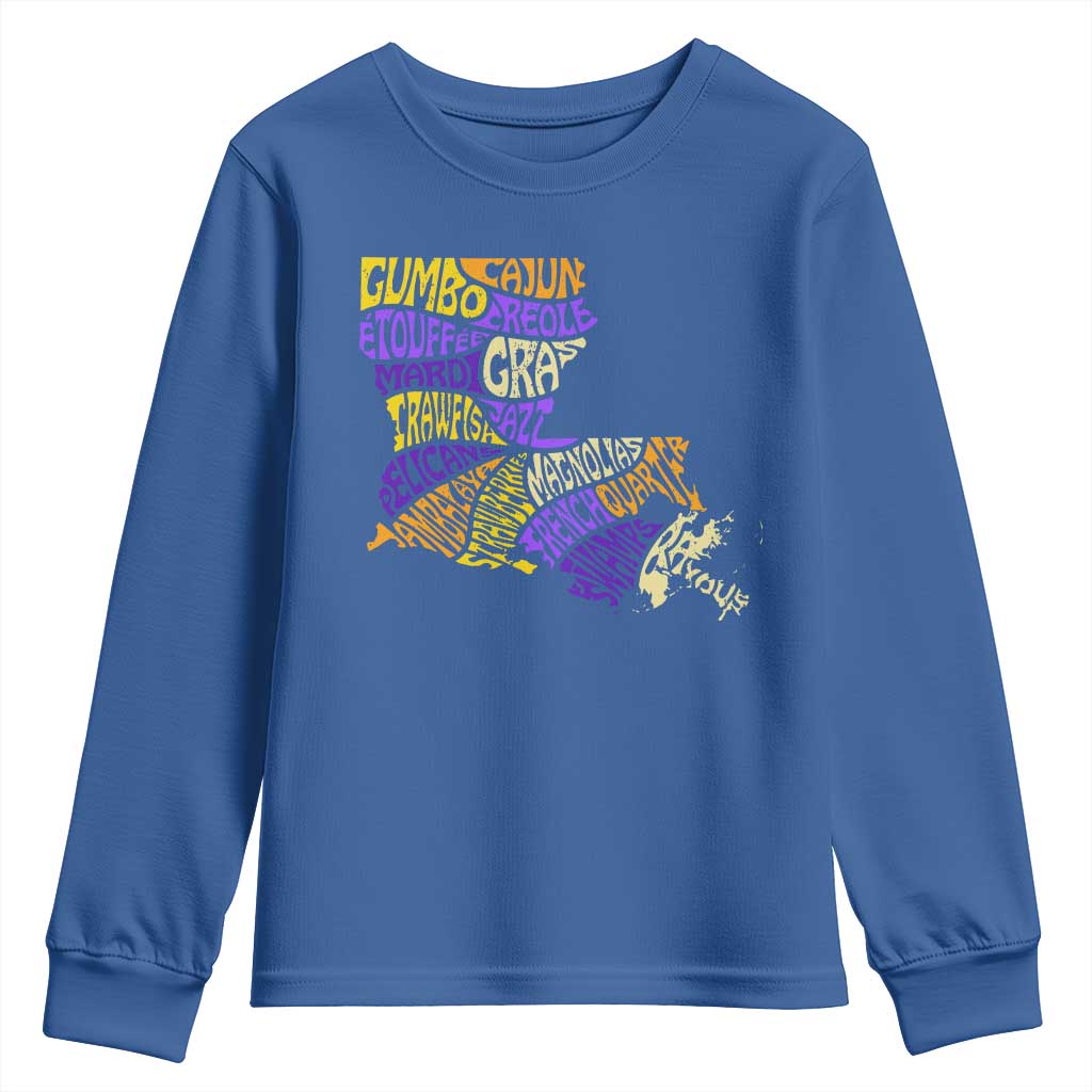 Louisiana Youth Sweatshirt Creole Cajun Culture LA Map TS09 Royal Blue Print Your Wear