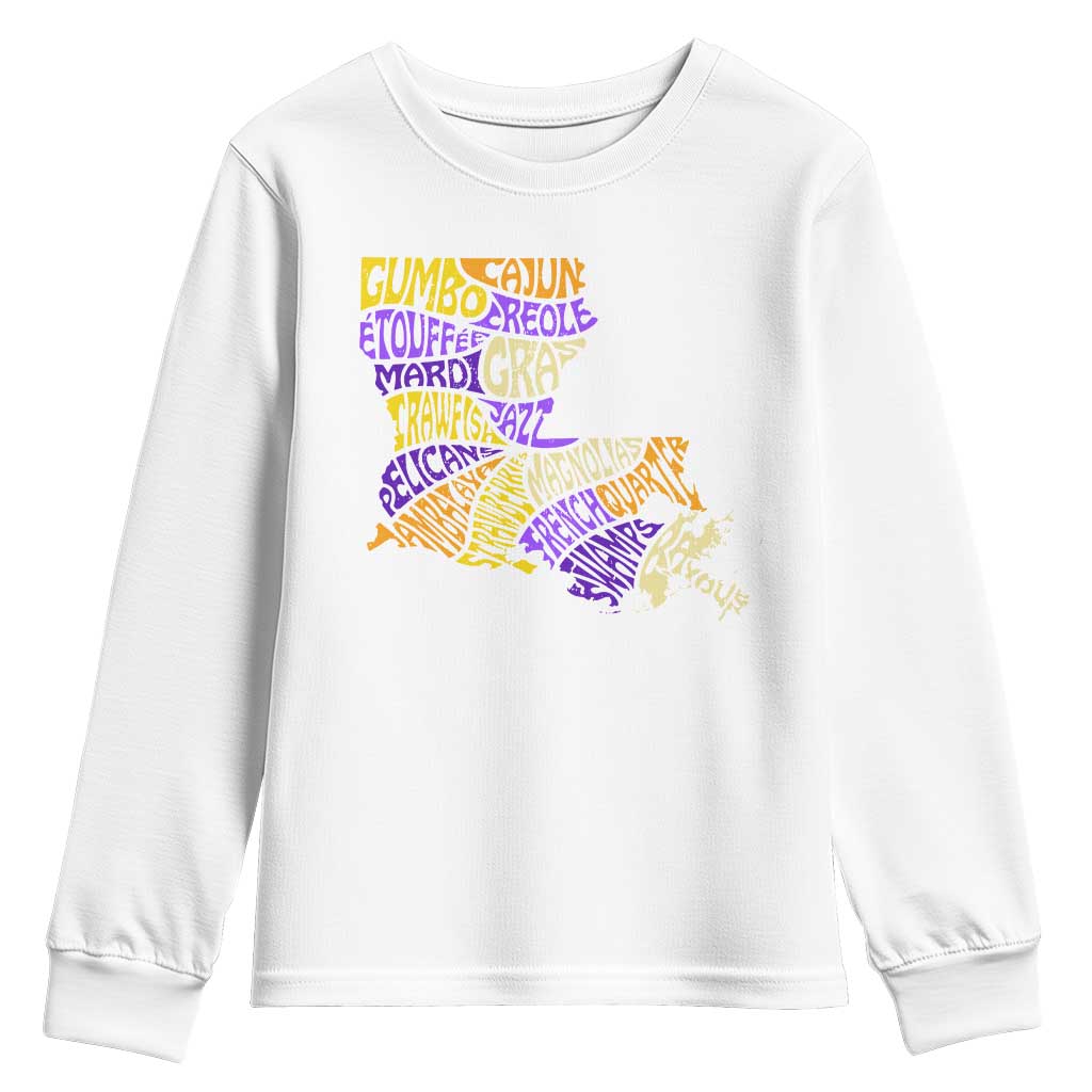 Louisiana Youth Sweatshirt Creole Cajun Culture LA Map TS09 White Print Your Wear
