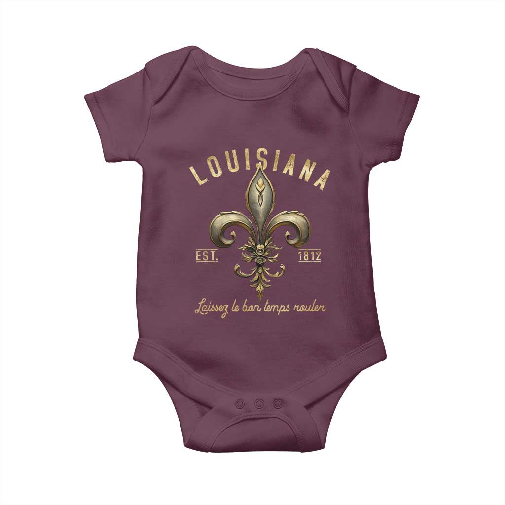 Louisiana Fleur De Lis Baby Onesie Laissez Les Bon Temps Rouler 1812 TS09 Maroon Print Your Wear