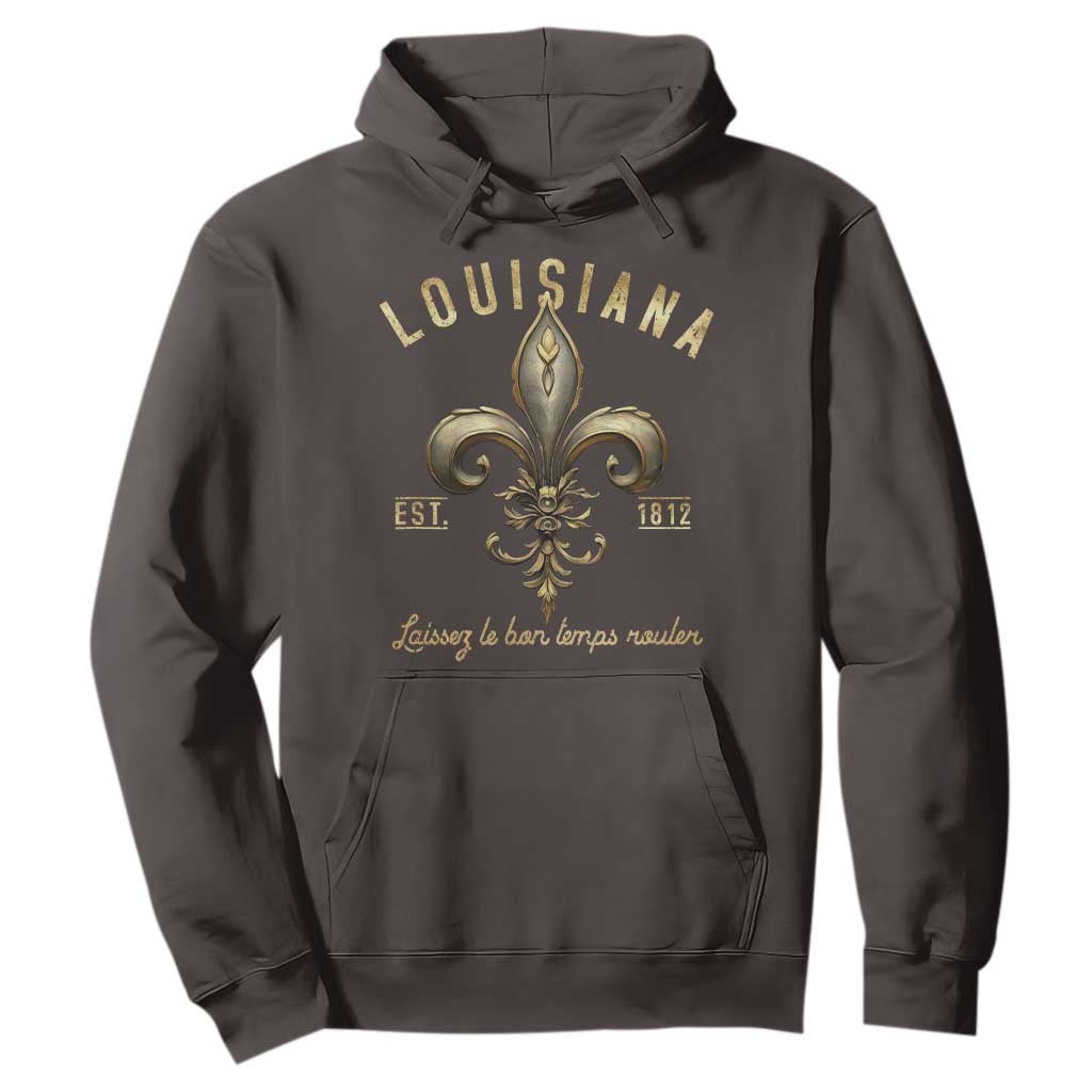 Louisiana Fleur De Lis Hoodie Laissez Les Bon Temps Rouler 1812 TS09 Dark Chocolate Print Your Wear