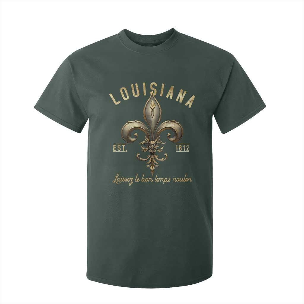 Louisiana Fleur De Lis T Shirt For Kid Laissez Les Bon Temps Rouler 1812 TS09 Dark Forest Green Print Your Wear