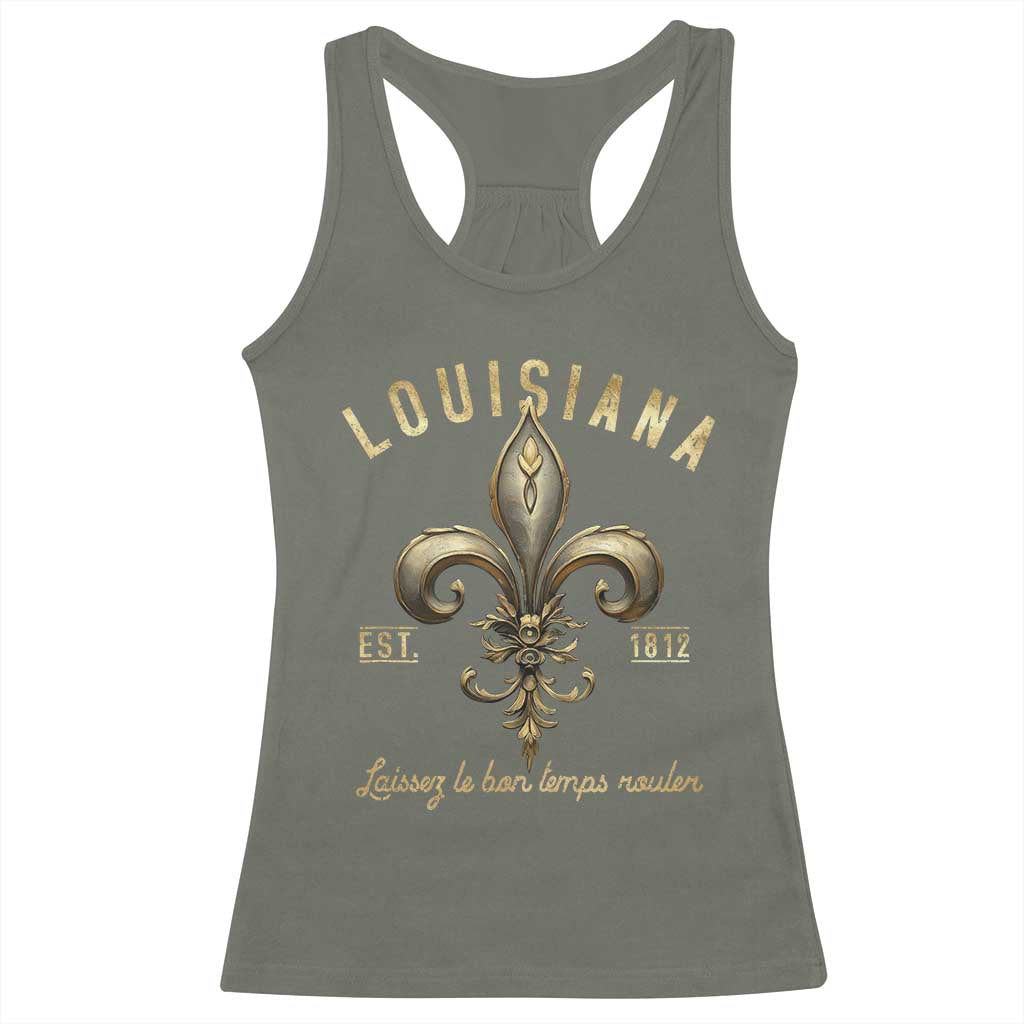 Louisiana Fleur De Lis Racerback Tank Top Laissez Les Bon Temps Rouler 1812 TS09 Military Green Print Your Wear