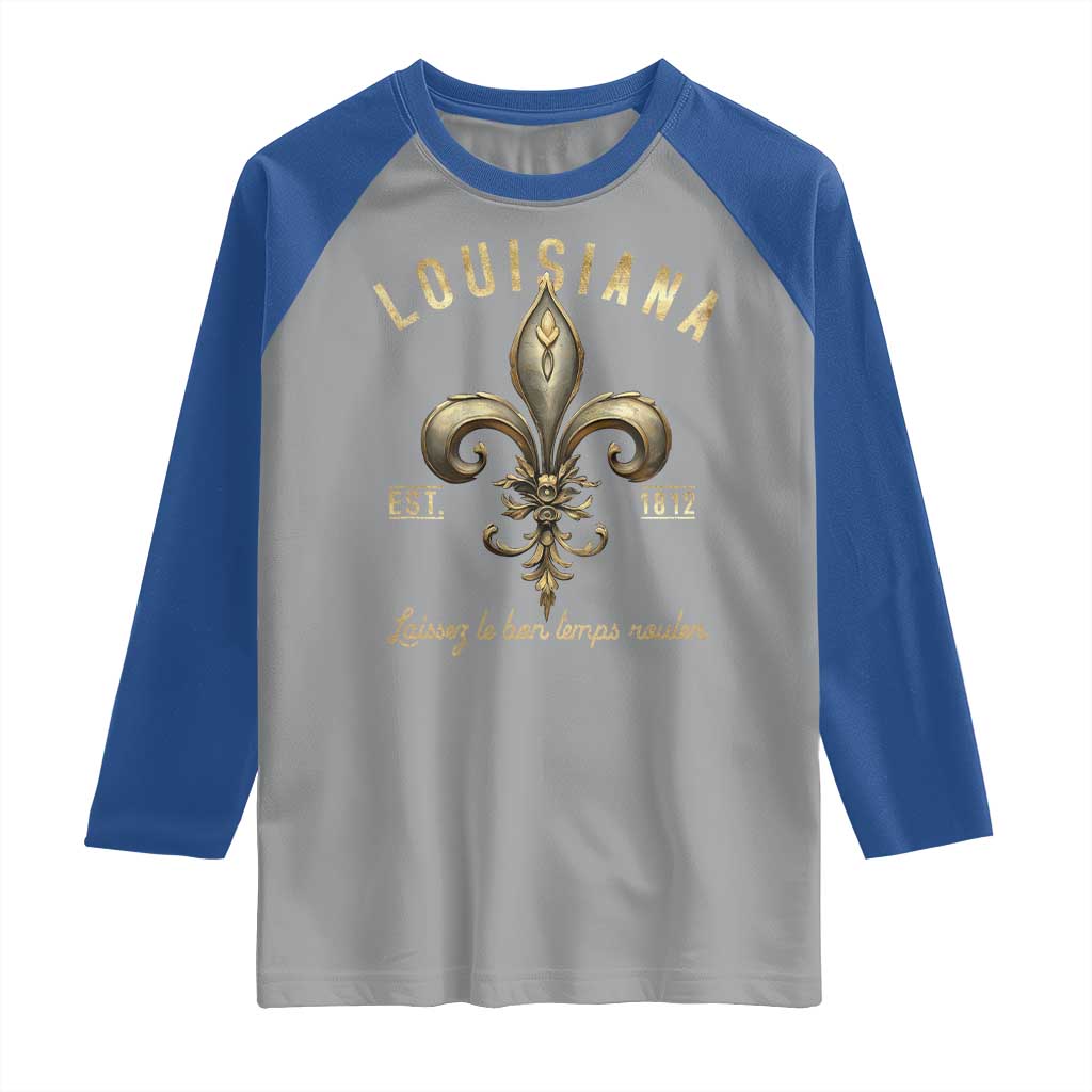 Louisiana Fleur De Lis Raglan Shirt Laissez Les Bon Temps Rouler 1812 TS09 Sport Gray Royal Print Your Wear