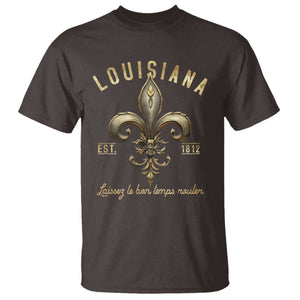 Louisiana Fleur De Lis T Shirt Laissez Les Bon Temps Rouler 1812 TS09 Dark Chocolate Print Your Wear