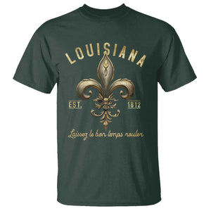 Louisiana Fleur De Lis T Shirt Laissez Les Bon Temps Rouler 1812 TS09 Dark Forest Green Print Your Wear