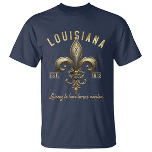 Louisiana Fleur De Lis T Shirt Laissez Les Bon Temps Rouler 1812 TS09 Navy Print Your Wear