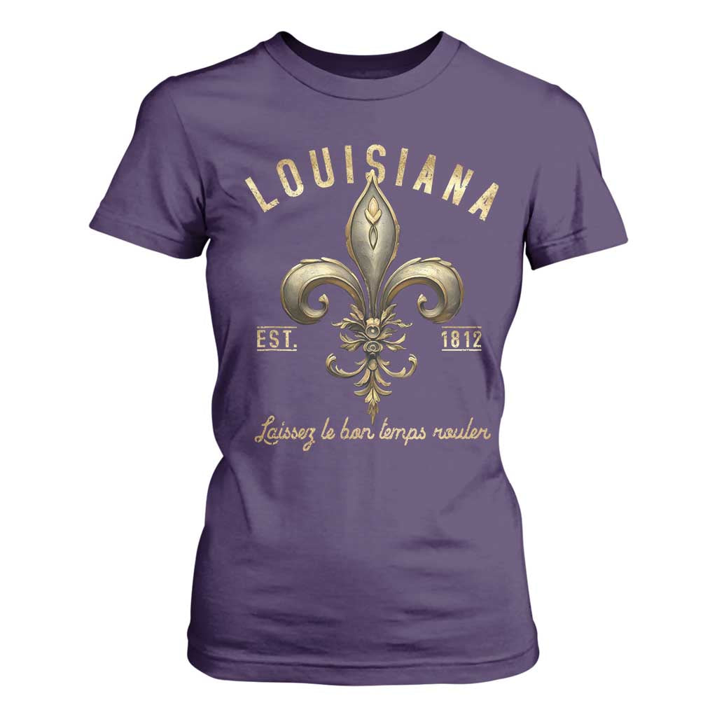 Louisiana Fleur De Lis T Shirt For Women Laissez Les Bon Temps Rouler 1812 TS09 Purple Print Your Wear