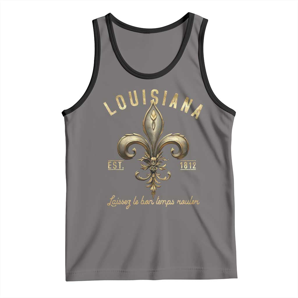 Louisiana Fleur De Lis Tank Top Laissez Les Bon Temps Rouler 1812 TS09 Deep Heather Black Print Your Wear