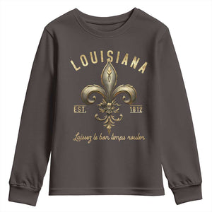 Louisiana Fleur De Lis Youth Sweatshirt Laissez Les Bon Temps Rouler 1812 TS09 Dark Chocolate Print Your Wear